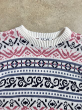 Load image into Gallery viewer, 80s Vintage Rose Pink &amp; Purple Patterned Crewneck Sweater (S/M)
