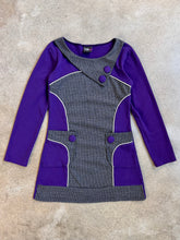 Load image into Gallery viewer, Trop Belle Pour Toi Purple &amp; Grey Houndstooth Mod-Style Long Sleeve Mini Dress (S)
