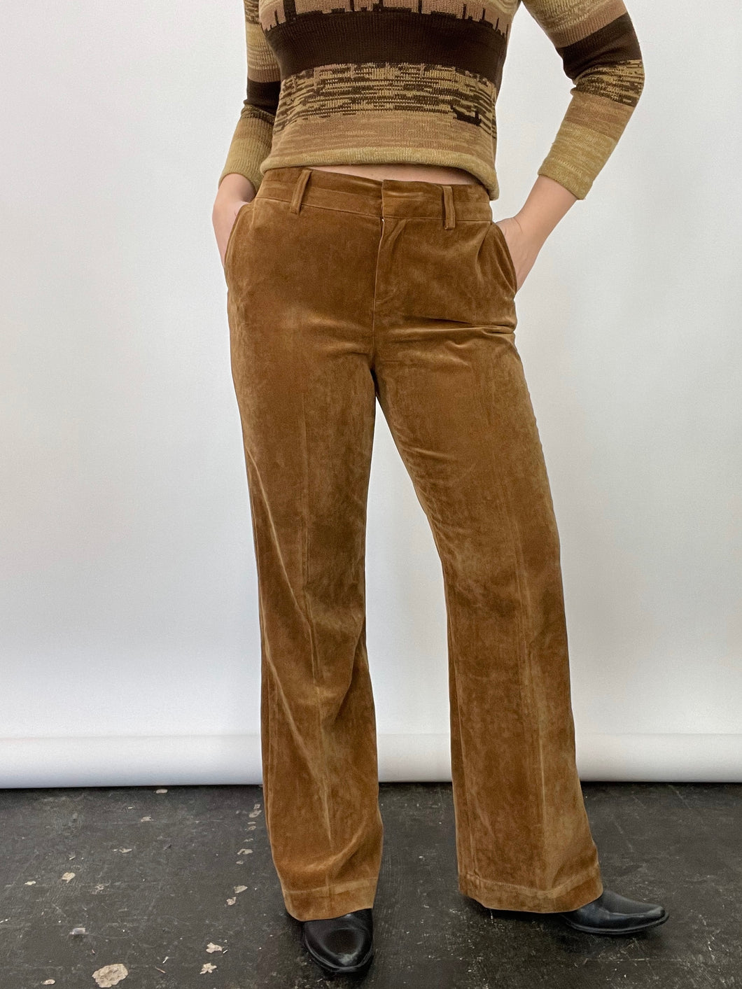 Tan Velvet Cord Flare Trousers (W32
