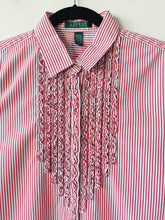 Load image into Gallery viewer, Red Stripe Button-Up Ruffle Bib Shirt (XL)
