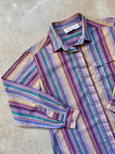 Load image into Gallery viewer, 80s Vintage Pheasant Hill Cool-Tone Metallic Striped Button-Up Blouse | M/L

