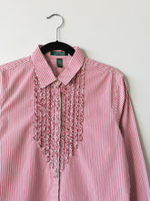 Load image into Gallery viewer, Red Stripe Button-Up Ruffle Bib Shirt (XL)
