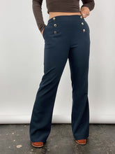 Load image into Gallery viewer, Navy Button Front Flared Pants (W33&quot;)
