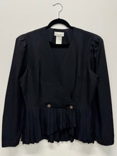 Load image into Gallery viewer, 80s Black Pleated Wrap Blouse (L)
