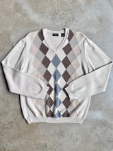 Load image into Gallery viewer, Neutral Argyle V-Neck Cotton Sweater | XL
