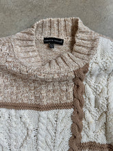 Load image into Gallery viewer, Neutral Cotton Cable Knit Mock Neck Sweater (XL)
