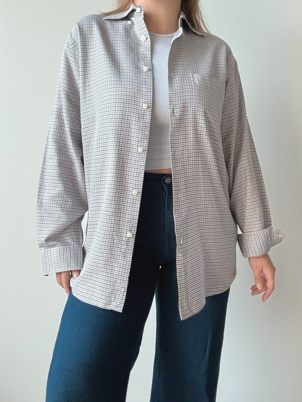 Nordstrom Neutral Houndstooth Button Down Shirt (S)