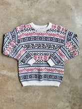 Load image into Gallery viewer, 80s Vintage Rose Pink &amp; Purple Patterned Crewneck Sweater (S/M)
