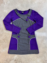 Load image into Gallery viewer, Trop Belle Pour Toi Purple &amp; Grey Houndstooth Mod-Style Long Sleeve Mini Dress (S)
