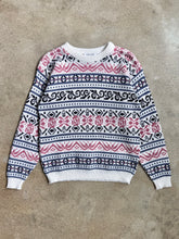 Load image into Gallery viewer, 80s Vintage Rose Pink &amp; Purple Patterned Crewneck Sweater (S/M)
