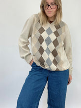 Load image into Gallery viewer, Neutral Argyle V-Neck Sweater (XL)
