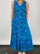 Load image into Gallery viewer, 90&#39;s Blue Floral Button Front Maxi Dress (M)
