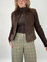 Load image into Gallery viewer, Brown Suede Knit Sleeve Jacket (L)
