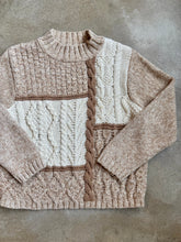Load image into Gallery viewer, Neutral Cotton Cable Knit Mock Neck Sweater (XL)
