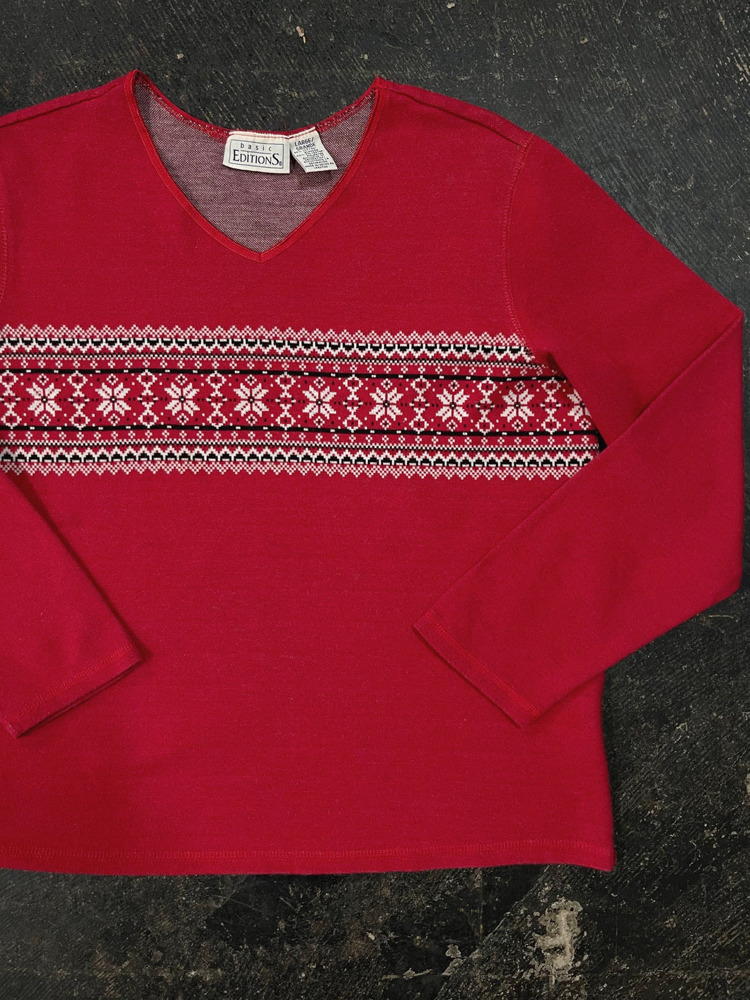 Red Fair Isle V-Neck Sweater (L)