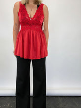 Load image into Gallery viewer, 90&#39;s Red Lace Babydoll Top (L)
