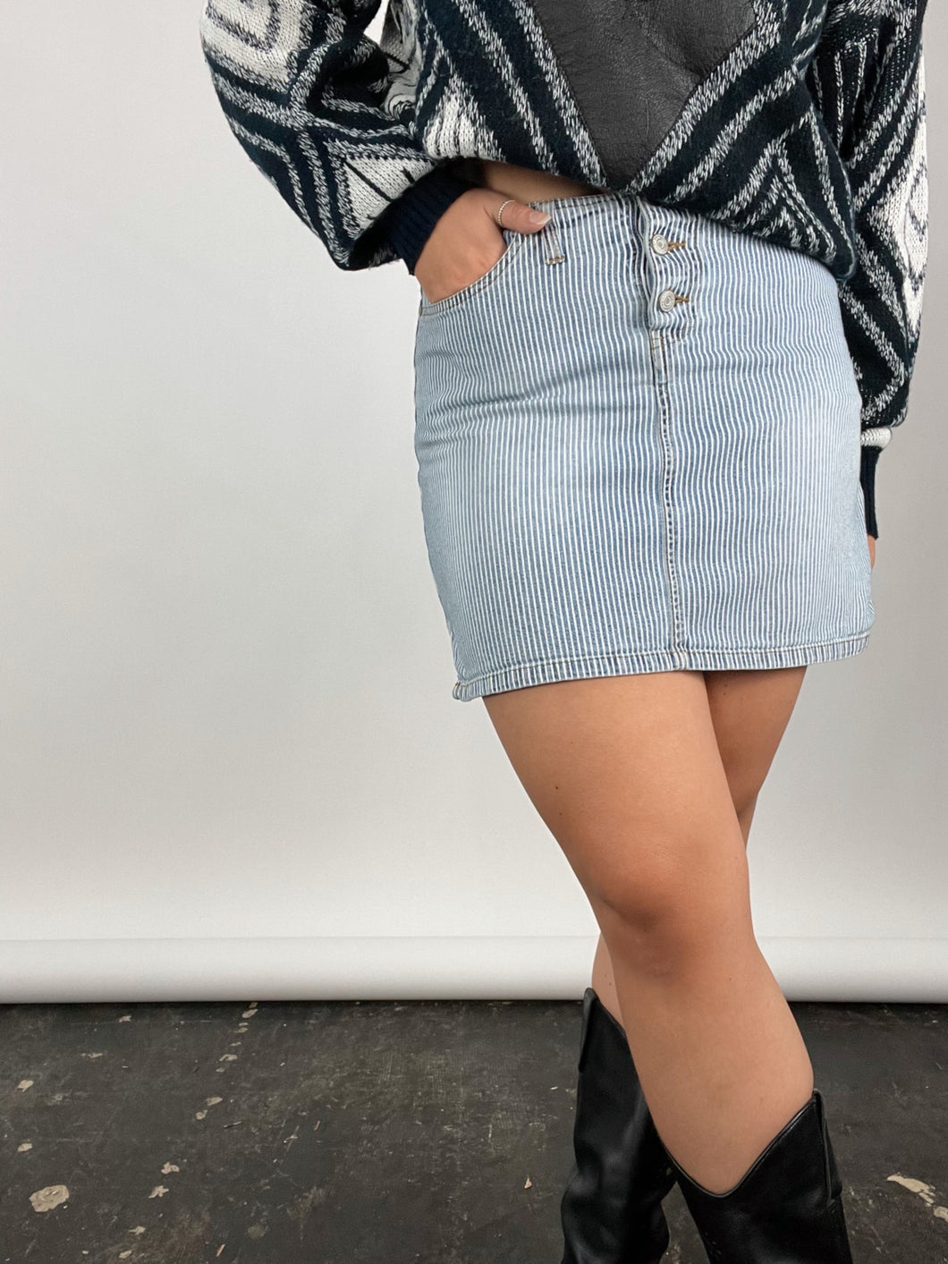 Striped Denim Mini Skirt (W32