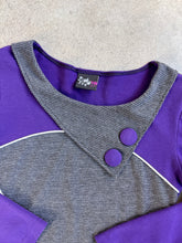 Load image into Gallery viewer, Trop Belle Pour Toi Purple &amp; Grey Houndstooth Mod-Style Long Sleeve Mini Dress (S)
