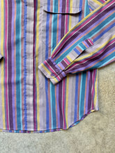 Load image into Gallery viewer, 80s Vintage Pheasant Hill Cool-Tone Metallic Striped Button-Up Blouse | M/L
