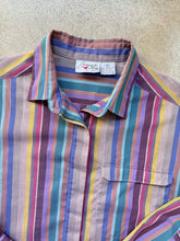 Load image into Gallery viewer, 80s Vintage Pheasant Hill Cool-Tone Metallic Striped Button-Up Blouse | M/L
