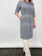 Load image into Gallery viewer, 80s Navy Stripe Shirt Dress (S/M)
