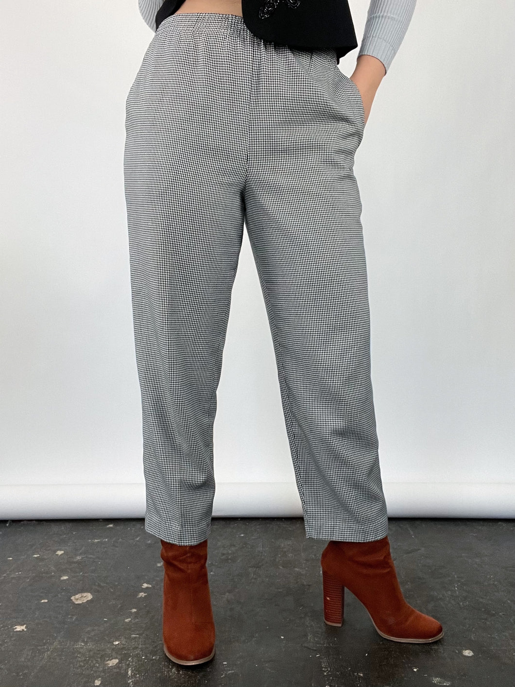 90s Houndstooth Ankle Crop Pants (L)