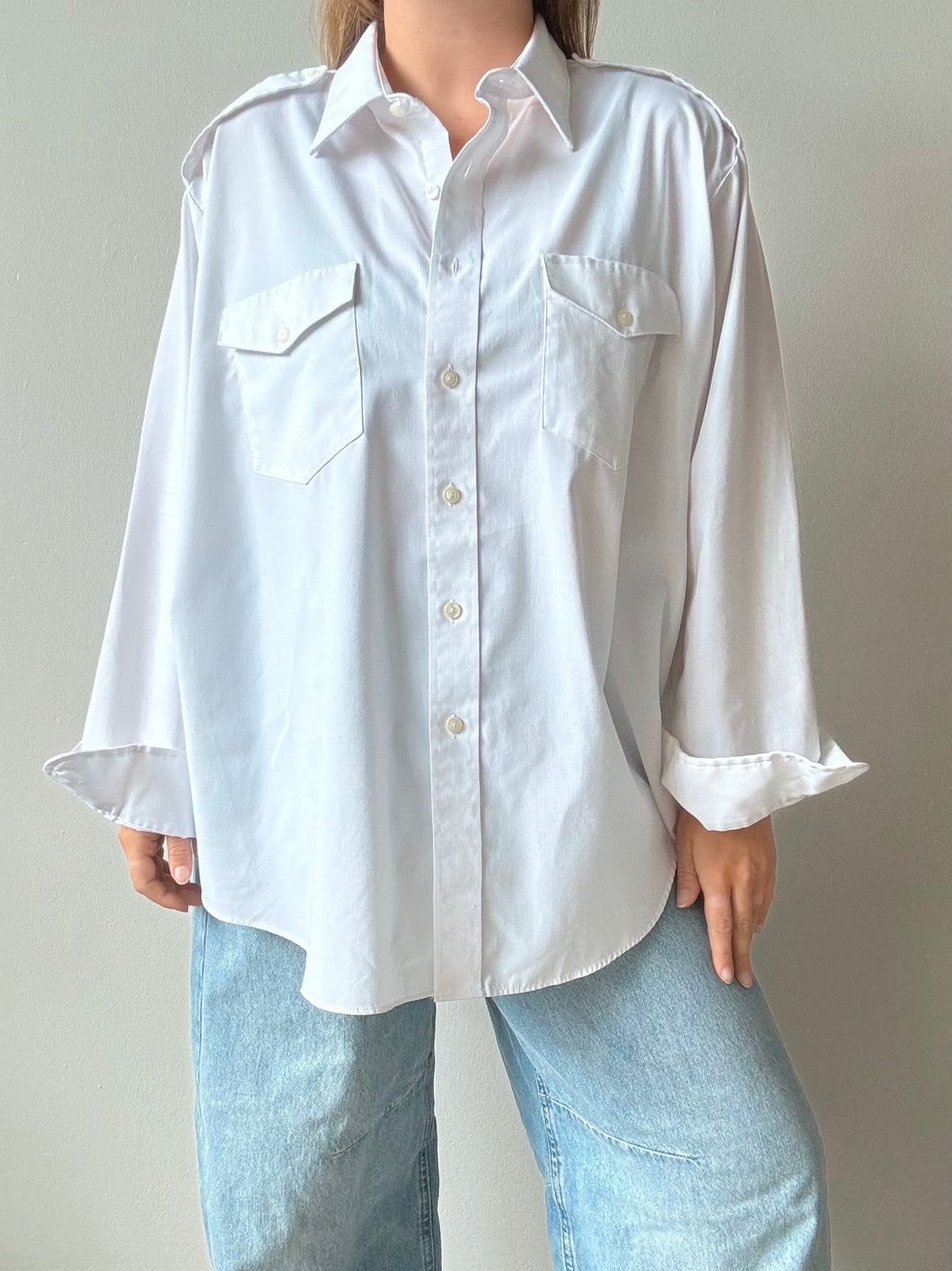 90s Vintage White Aviator Shirt (XXL)