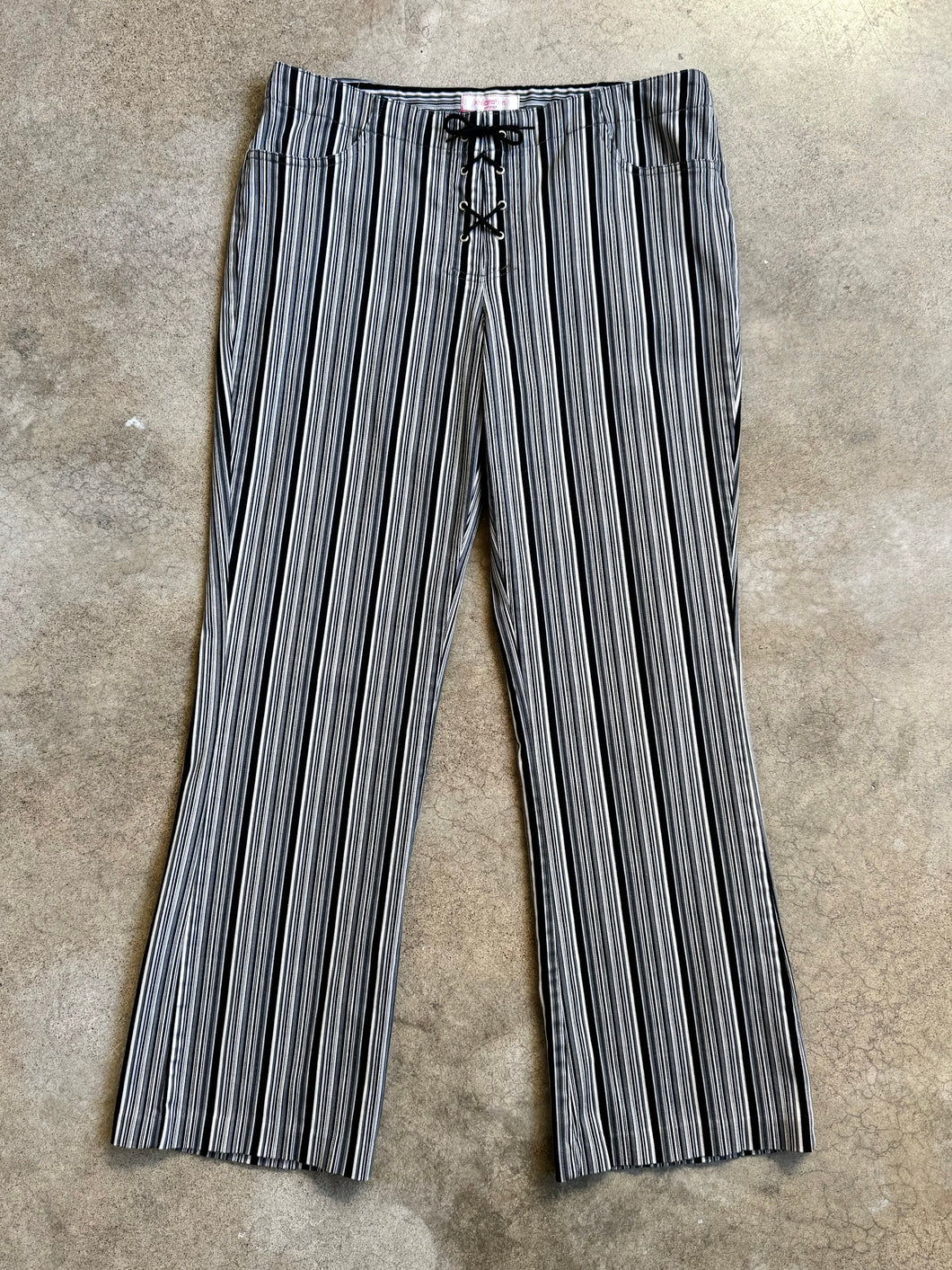 Y2K Black & White Striped Lace Up Pants (L/XL)