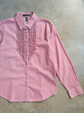 Load image into Gallery viewer, Red Stripe Button-Up Ruffle Bib Shirt (XL)
