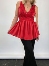 Load image into Gallery viewer, 90&#39;s Red Lace Babydoll Top (L)
