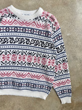 Load image into Gallery viewer, 80s Vintage Rose Pink &amp; Purple Patterned Crewneck Sweater (S/M)
