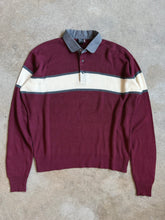 Load image into Gallery viewer, Vintage Burgundy Striped Polo Sweater (XL)
