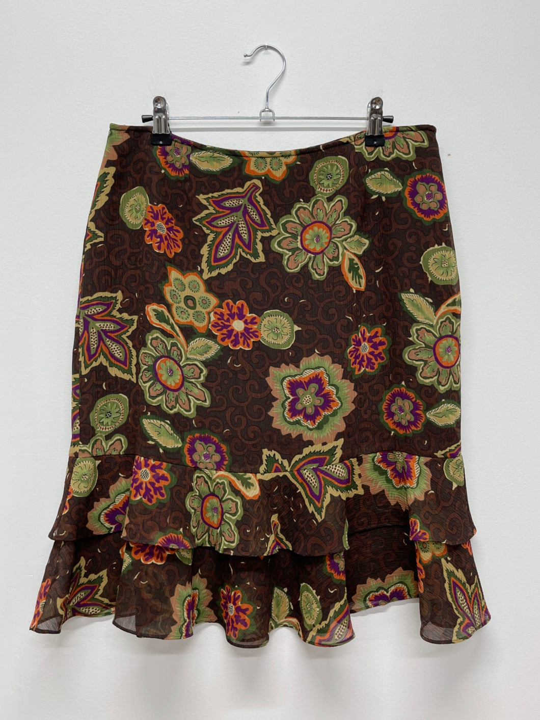 Brown Floral Ruffle Hem Skirt (W30