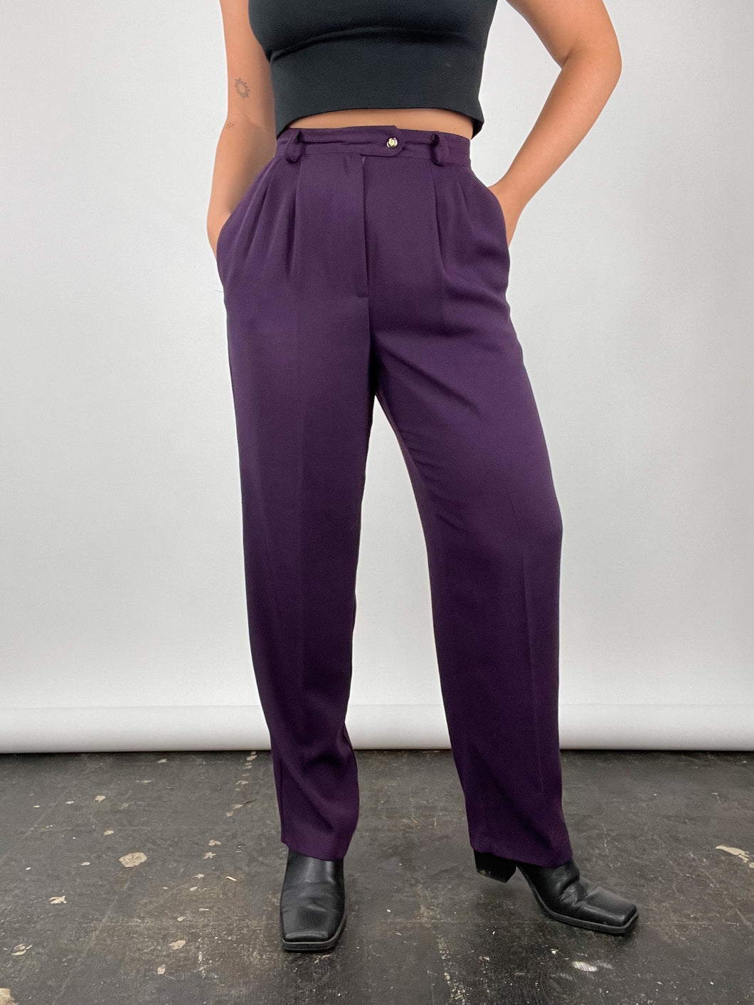 90's Purple High Waisted Pleated Trousers (W30