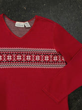 Load image into Gallery viewer, Red Fair Isle V-Neck Sweater (L)
