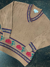 Load image into Gallery viewer, 80s Brown Patterned V-Neck Sweater (M)
