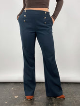 Load image into Gallery viewer, Navy Button Front Flared Pants (W33&quot;)

