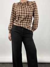 Load image into Gallery viewer, Vintage Satin Printed Puff Sleeve Blouse (S)

