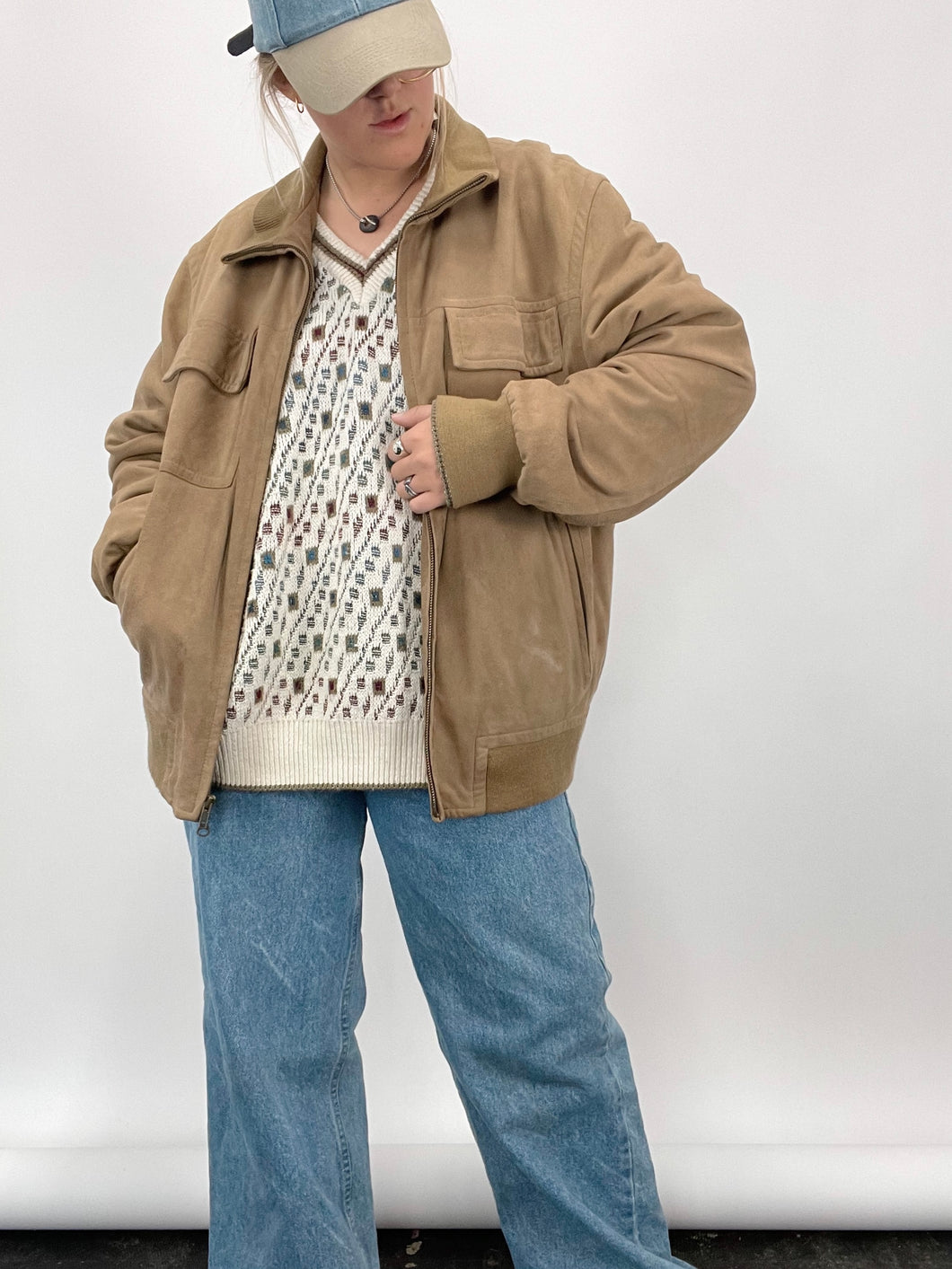 Tan Suede Bomber Jacket (XL)