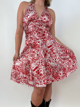 Load image into Gallery viewer, Red Paisley Satin Halter Dress (XS)
