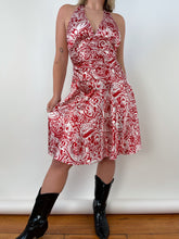 Load image into Gallery viewer, Red Paisley Satin Halter Dress (XS)
