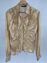 Load image into Gallery viewer, Gold Metallic Silk Ruffle Blouse (L)
