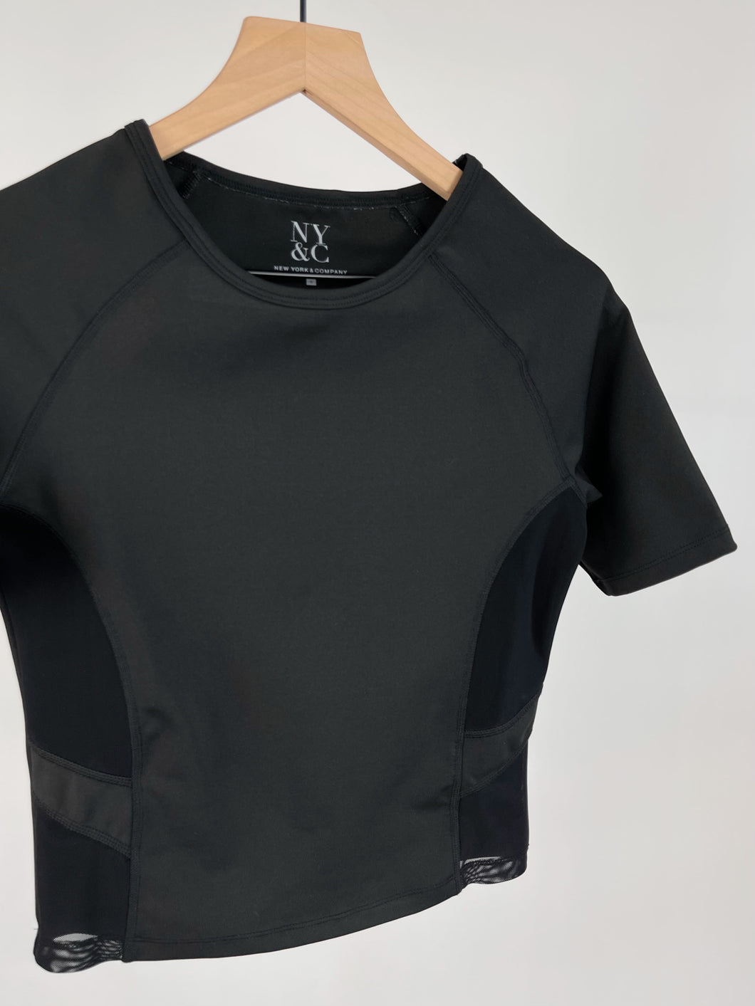 Black Mesh Panel Fitted Tee (S)