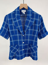 Load image into Gallery viewer, 70s Blue Plaid Short Sleeve Blazer (XS/S)
