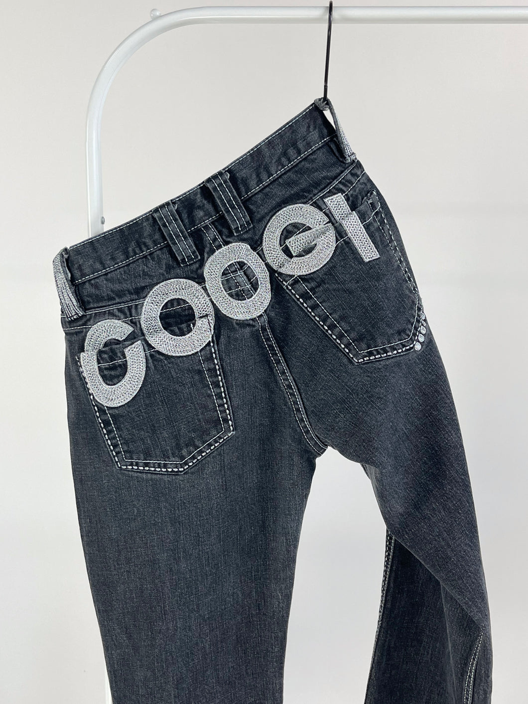 Coogi Embroidered Low Rise Washed Black Jeans (W28