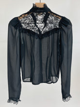 Load image into Gallery viewer, Vintage Black Lace Sheer Blouse (XS)
