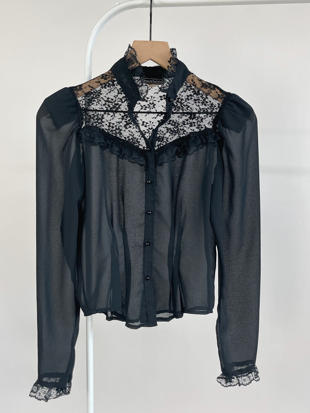Vintage Black Lace Sheer Blouse (XS)