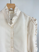 Load image into Gallery viewer, 70&#39;s Neutral Stripe Puff Sleeve Blouse (L)
