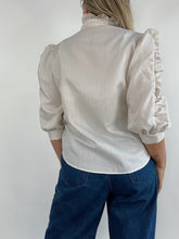 Load image into Gallery viewer, 70&#39;s Neutral Stripe Puff Sleeve Blouse (L)

