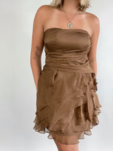 Load image into Gallery viewer, Strapless Tiered Ruffle Silk Mini Dress (M/L)
